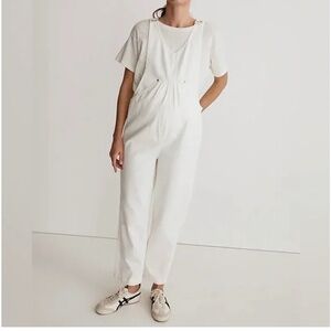 Madewell Maternity Kangaroo-Pocket Overalls in Tile White